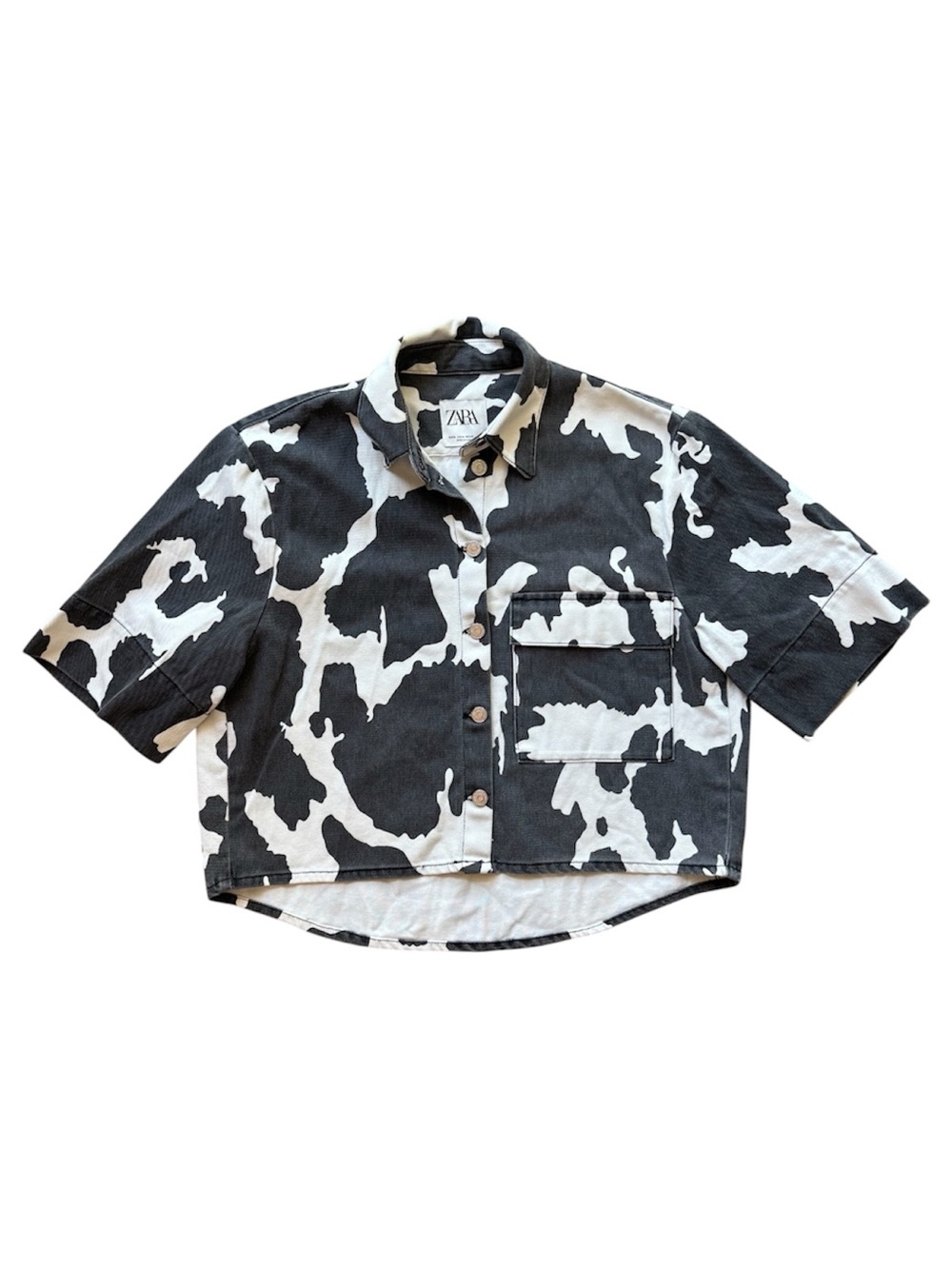 Zara Cow Print Denim Jacket Western M
